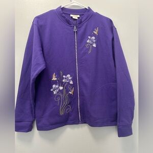 Vibrant Purple Women's Bomber Jacket with Floral Design